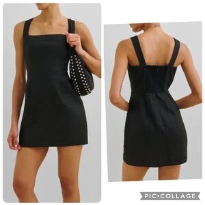 NWT Reformation Celosia Linen Mini Dress in Black Size 2
